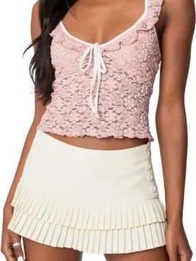 Edikted Blush Pink Lace Tie-Front Crop Top